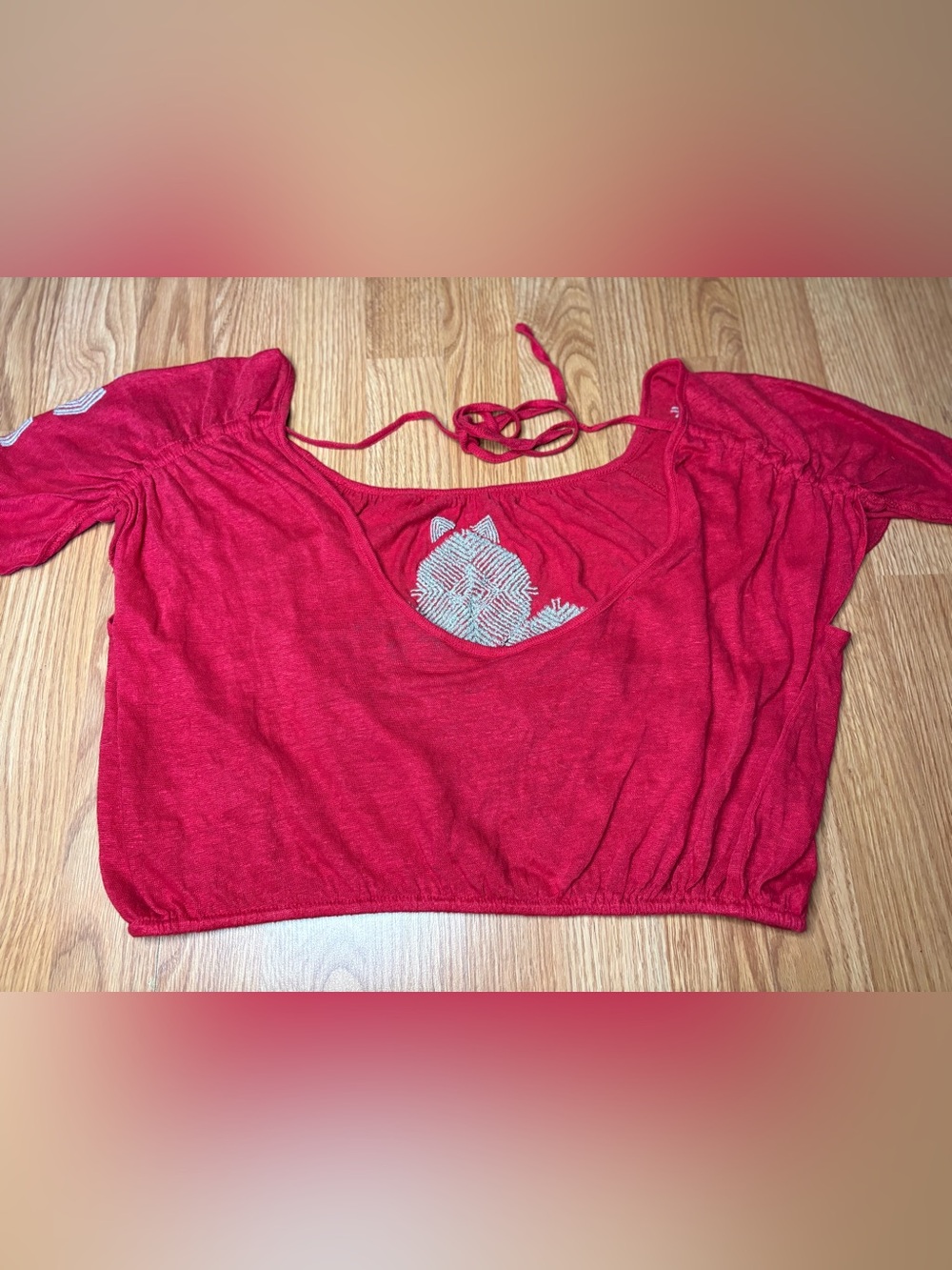 Free People Red Embroidered Peasant Tunic Top - Picture 8 of 8